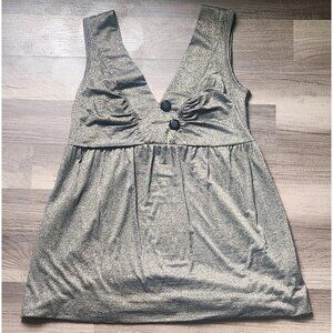 Retro Shimmery Silver Sleeveless Button Tank Top Roxanne Heptner Size Small